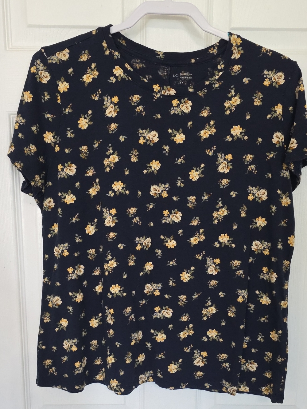 LC Lauren Conrad Navy Tee with Yellow Floral Print